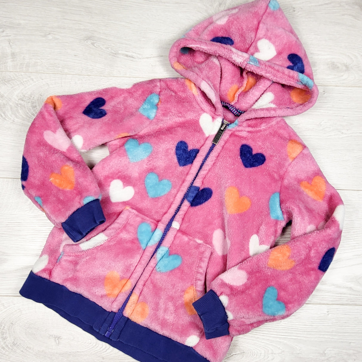 Hatley pink plush heart print zip up hoodie. Size 6 - AS IS