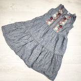 Tea Collection chambray linen-cotton blend dress with floral embroidery. Size 8
