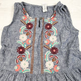 Tea Collection chambray linen-cotton blend dress with floral embroidery. Size 8