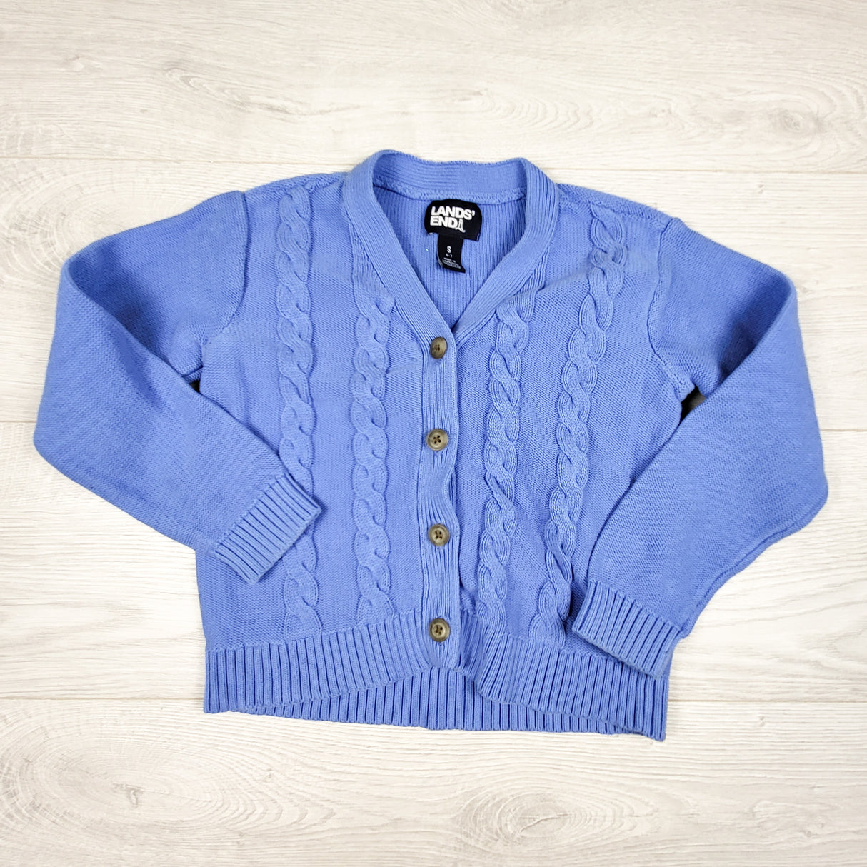 Land's End blue cable knit cardigan sweater. Size 6/7