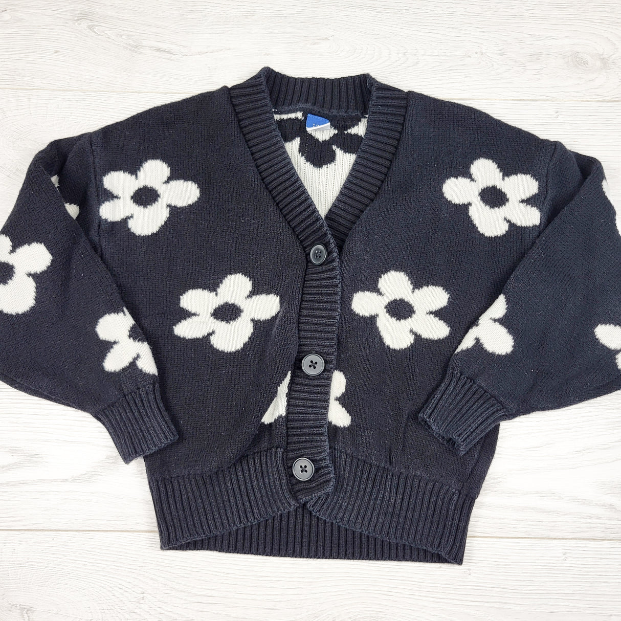 Old Navy black floral cardigan sweater. Size 6