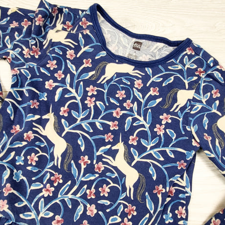 Tea Collection blue patterned dress with unicorns. Size 6