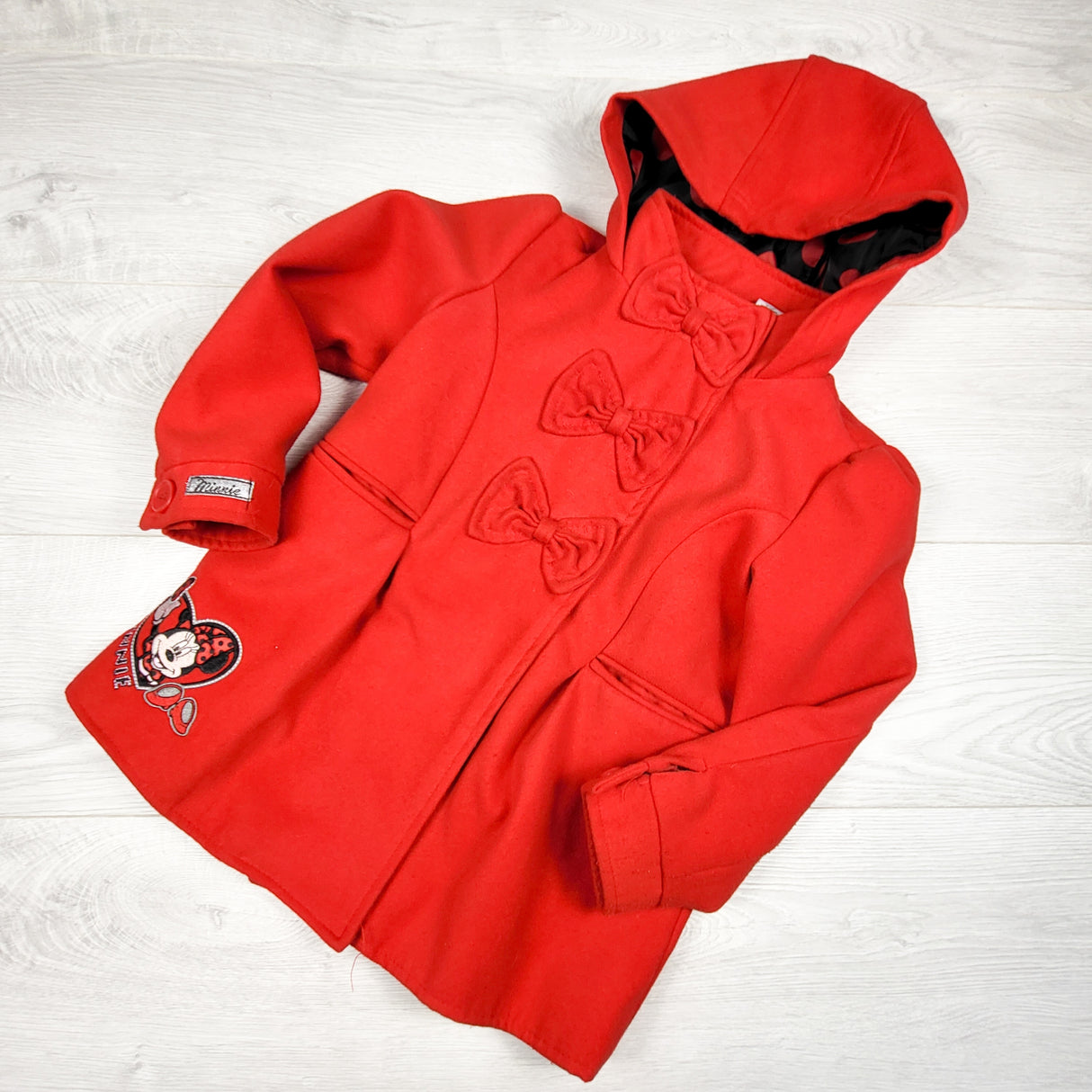 Disney red bow front Minnie Mouse pea coat. Size 5T