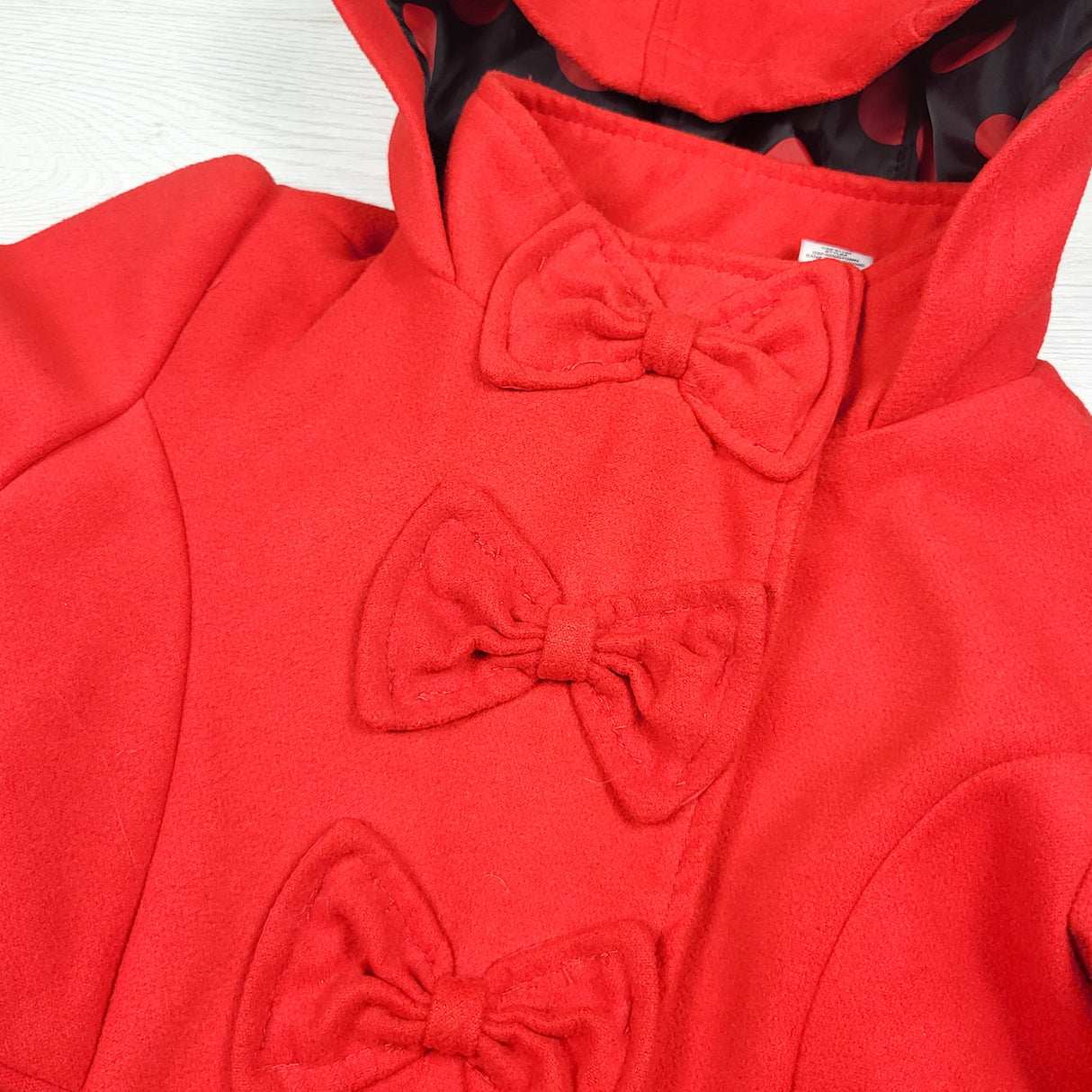 Disney red bow front Minnie Mouse pea coat. Size 5T
