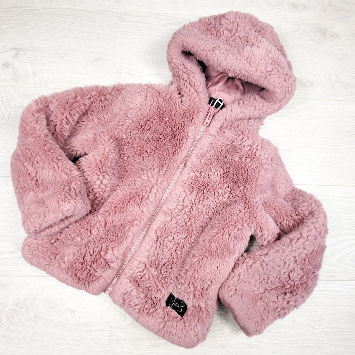 Under Armour pink faux fur hooded jacket. Size 5T