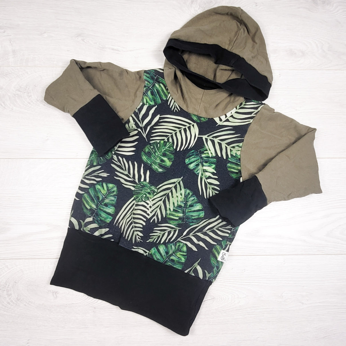 Handmade leaf print pullover hoodie. Size 2-4T