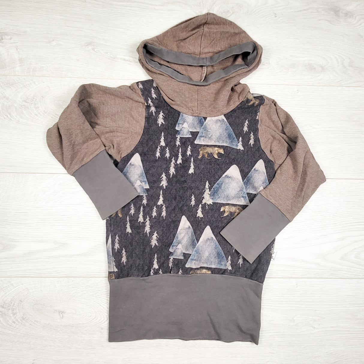 Handmade mountatin print hoodie. Size 2-4T