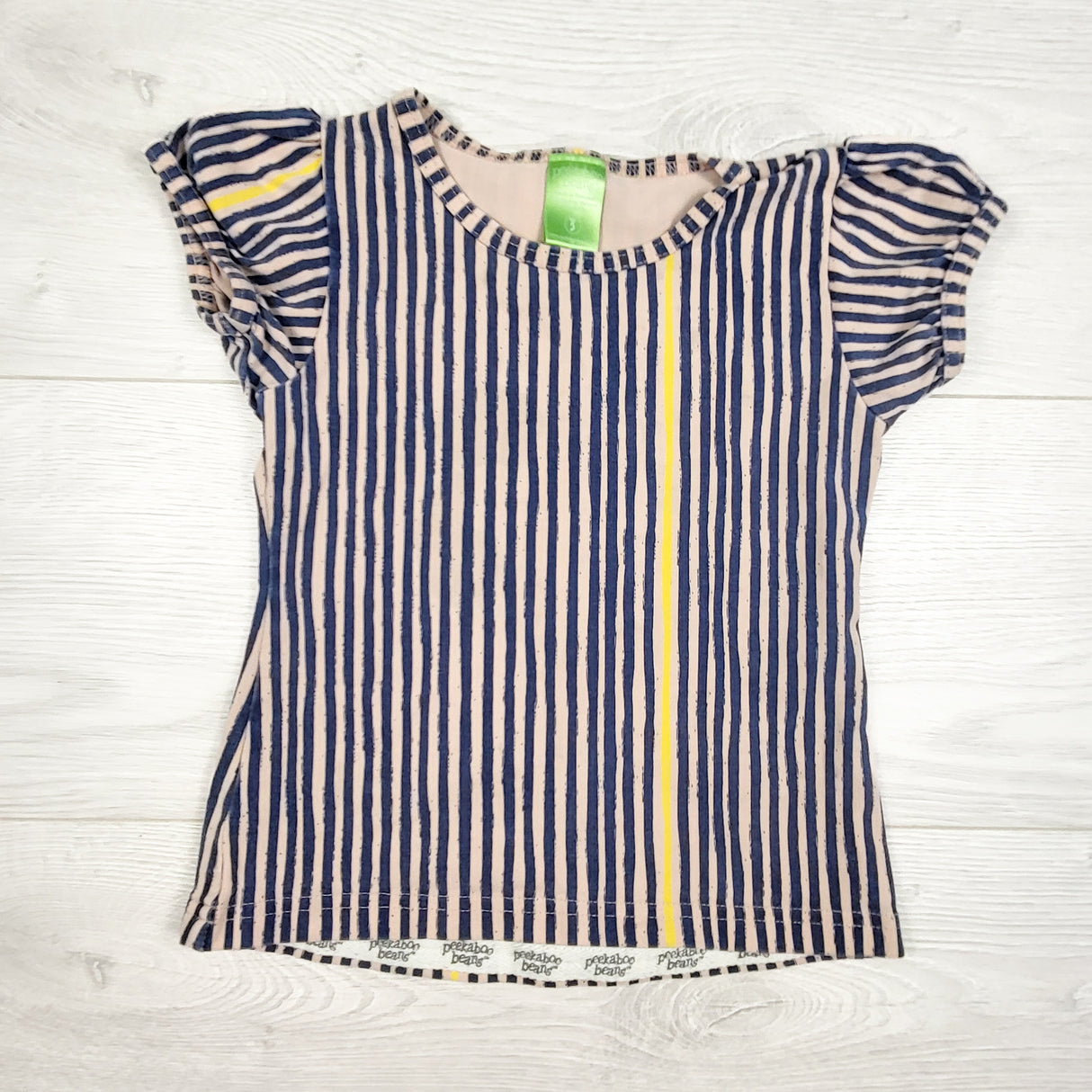 Peekaboo Beans pink and blue striped t-shirt. Size 3T