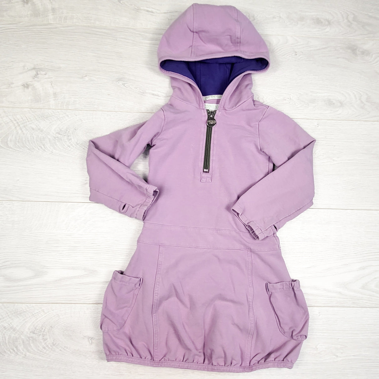 Peekaboo Beans purple hooded dress. Size 4T