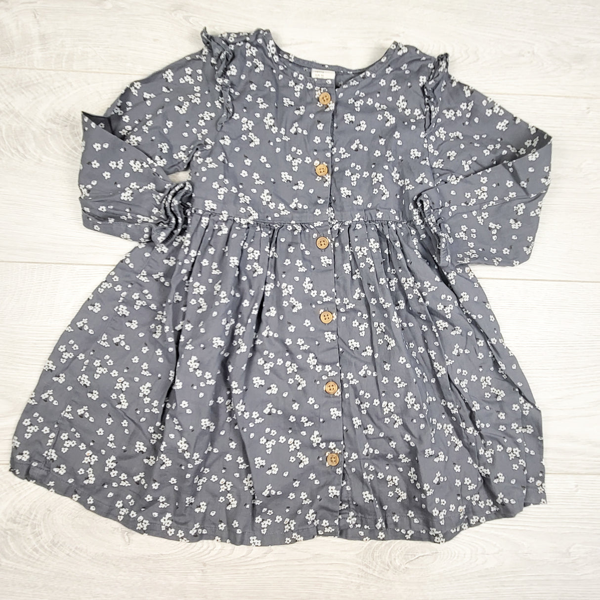 H and M grey floral print long sleeve dress. Size 18-24 months