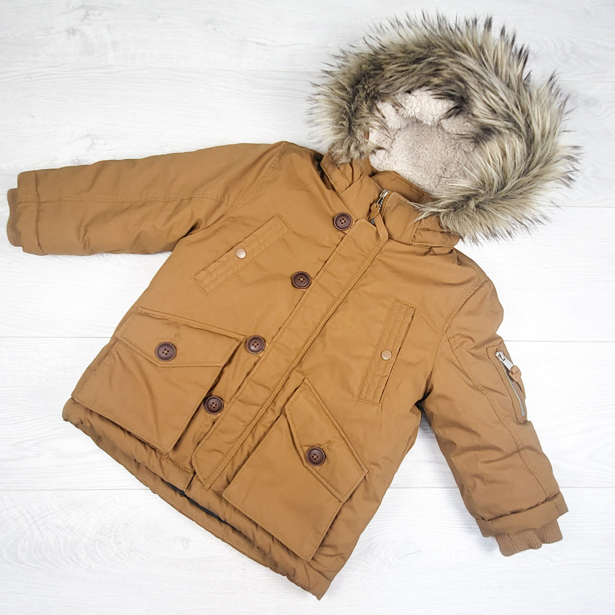 H and M tan parka jacket. Size 3/4T