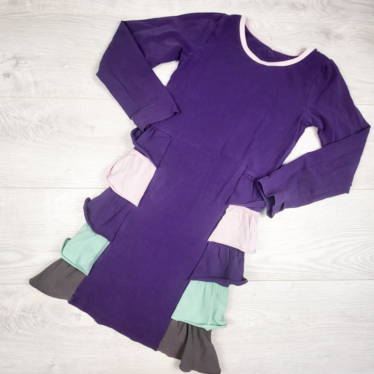 Peekaboo Beans purple ruffle dress. Size 7