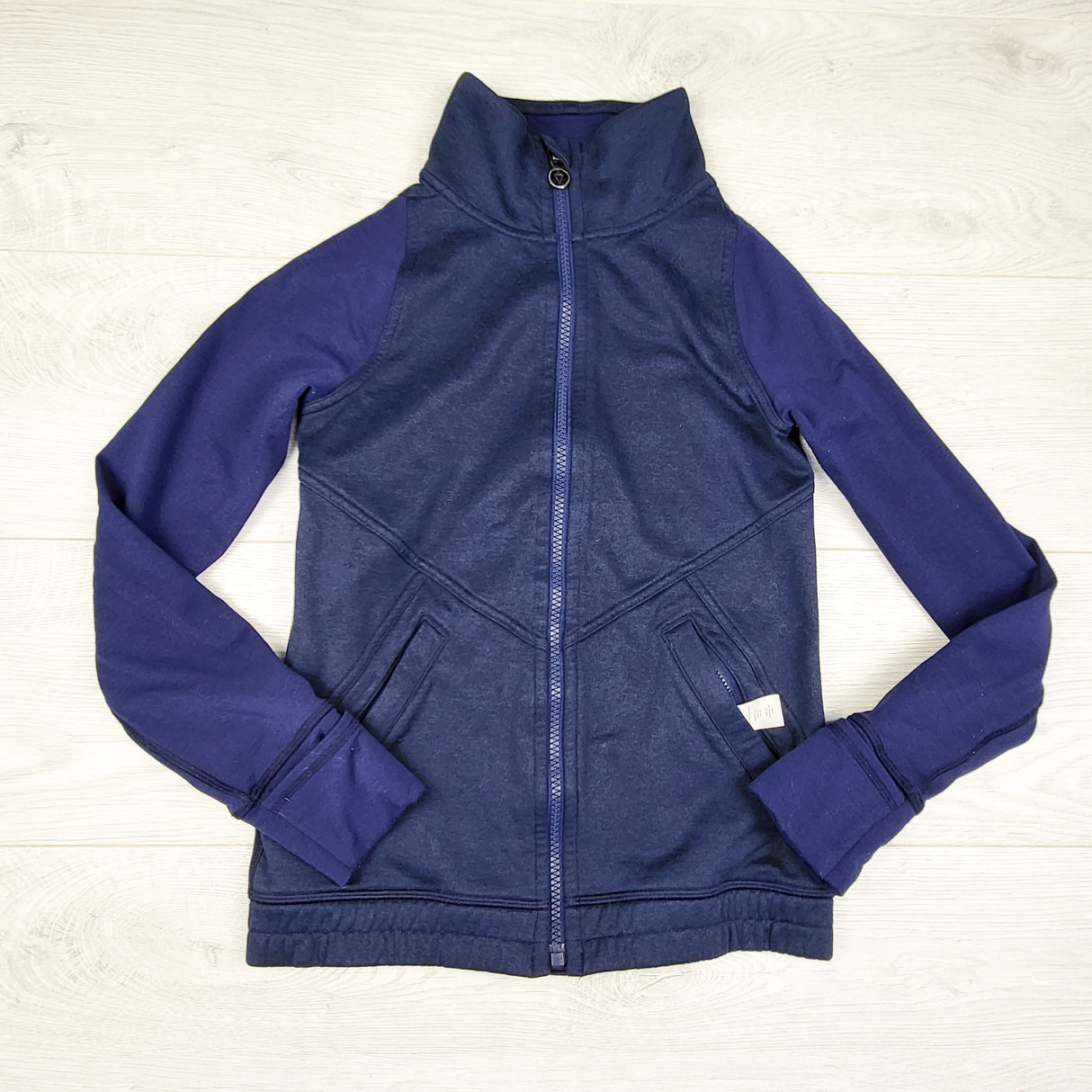 Ivivva (Lululemon) blue and navy zip up track jacket. Size 8