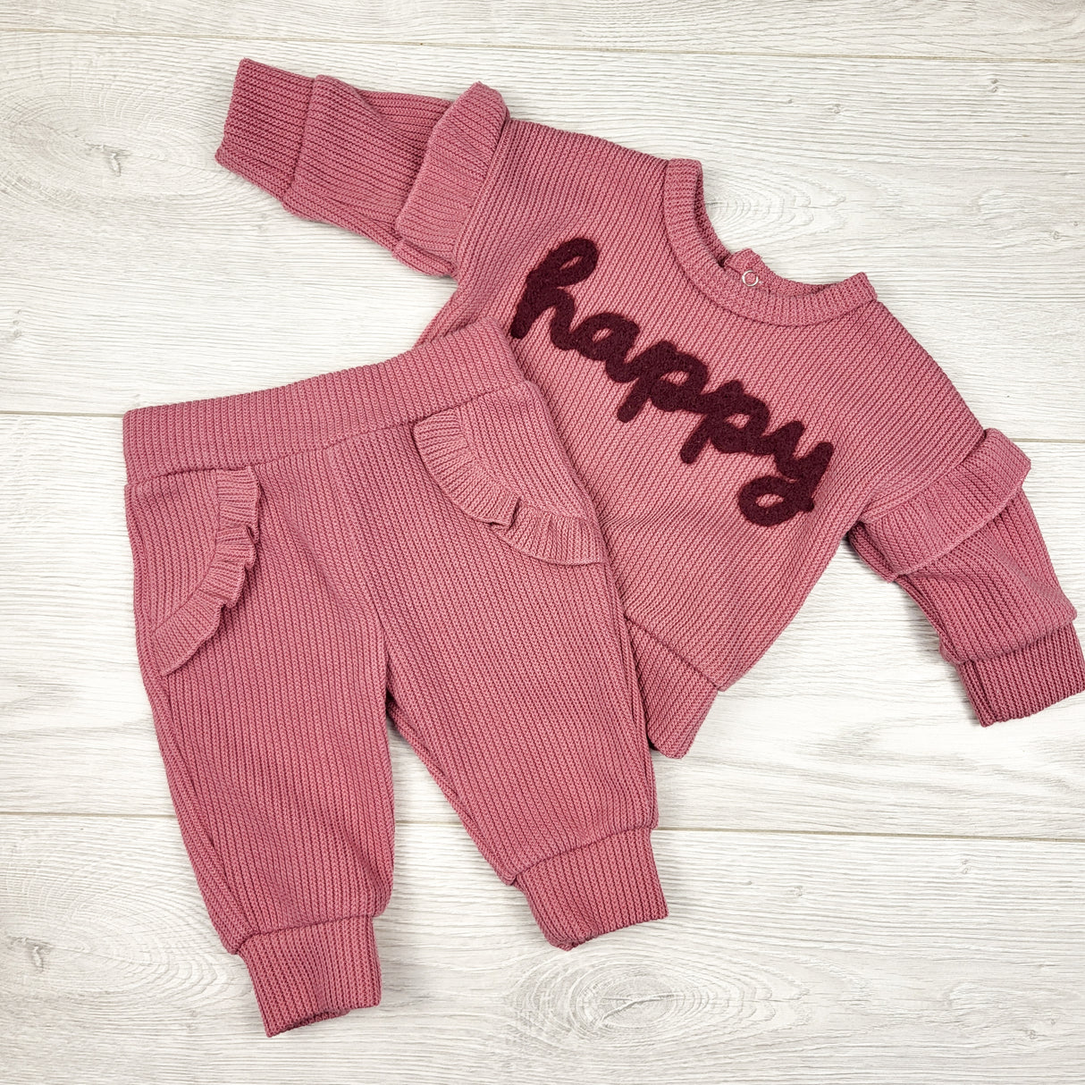 Just Lizzy pink "Happy" 2pc sweater set. Size 0-3 months