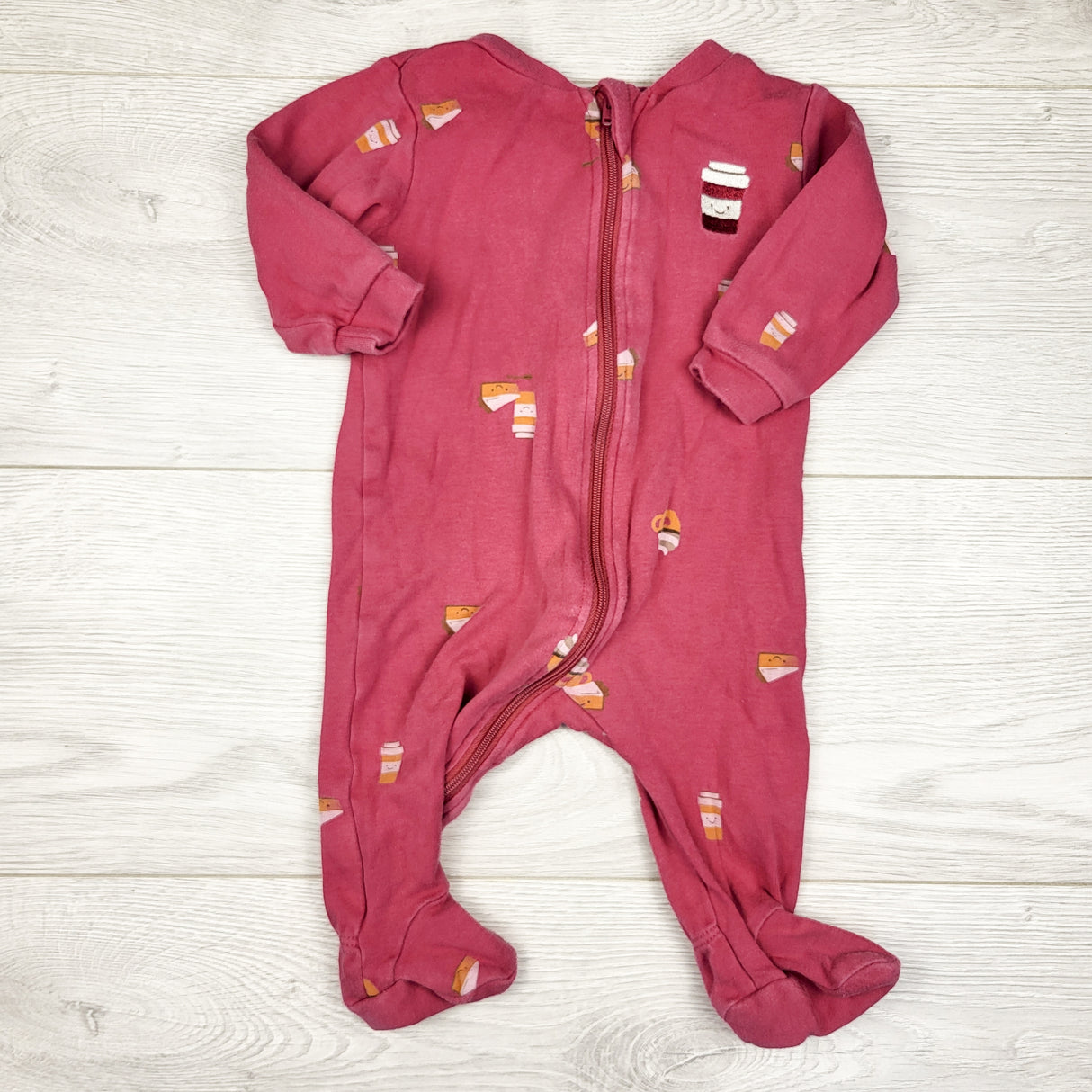 Pekkle pink zippered pumpkin spice themed sleeper. Size 3 months