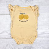 Rabbit + Bear yellow bodysuit with chenille lemons. Size 0-3 months