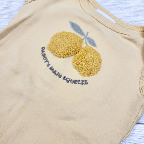 Rabbit + Bear yellow bodysuit with chenille lemons. Size 0-3 months