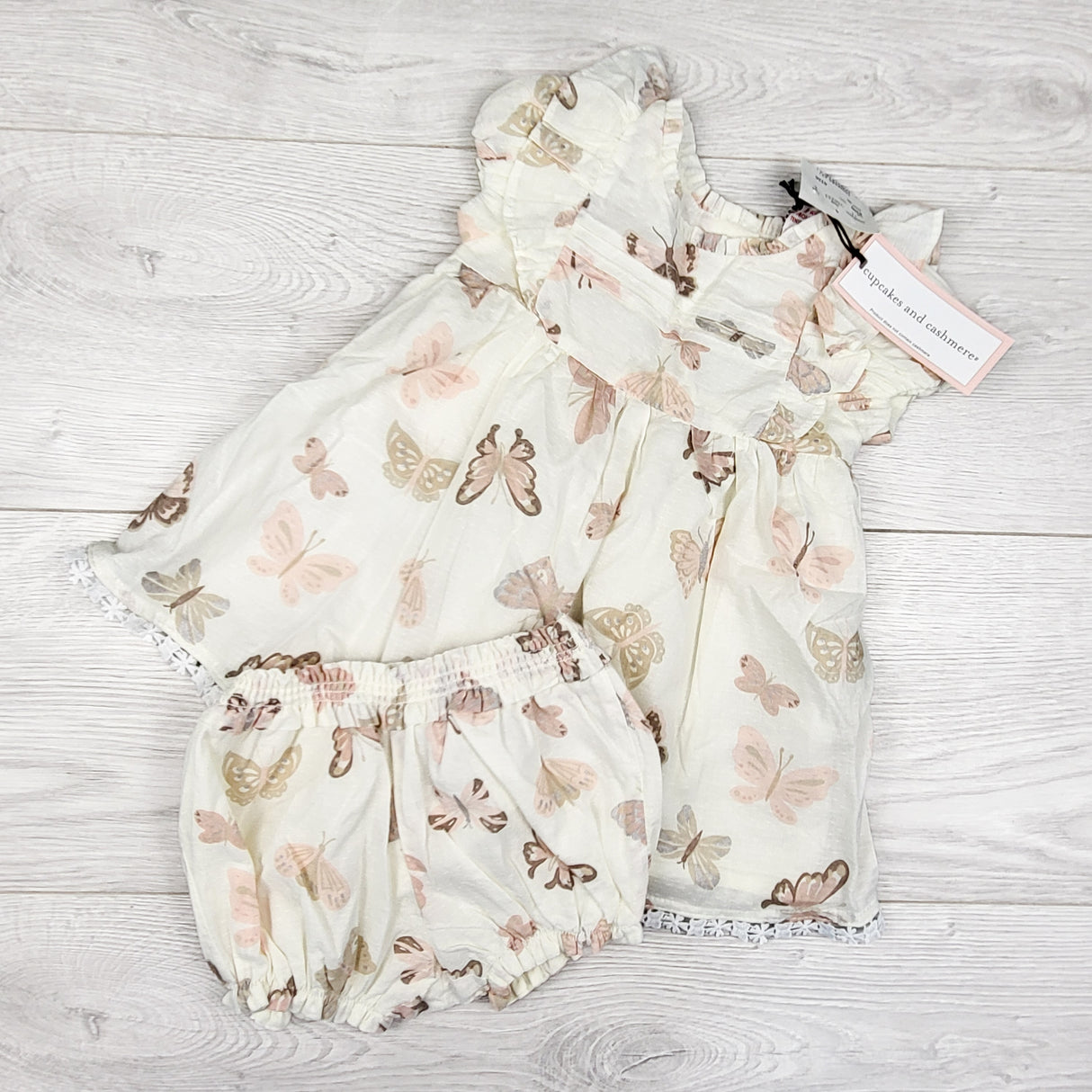 NEW - Cupcakes and Cashmere butterfly dress with diaper cover. Size 3-6 months