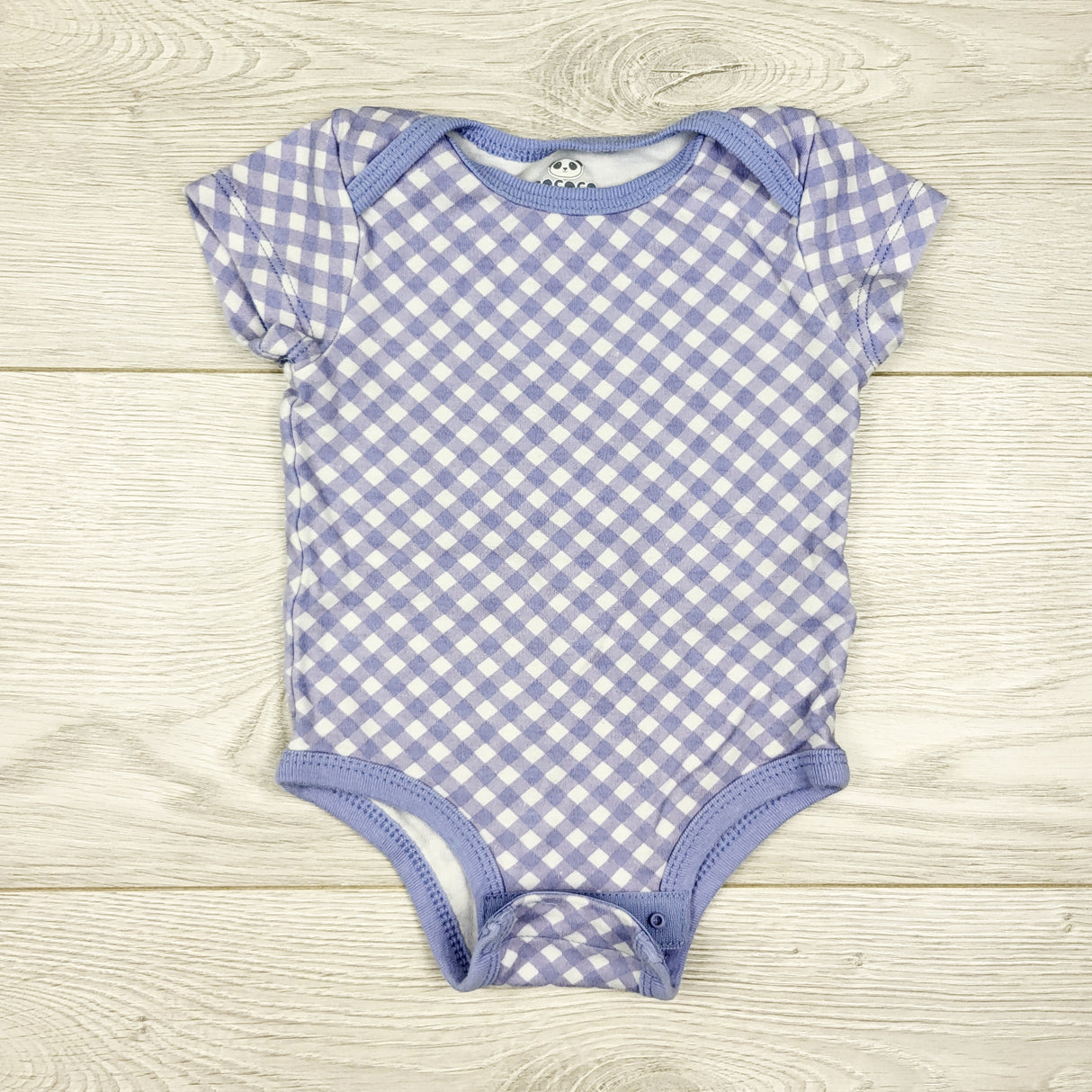 Rococo purple-blue checked bodysuit. Size 6 months
