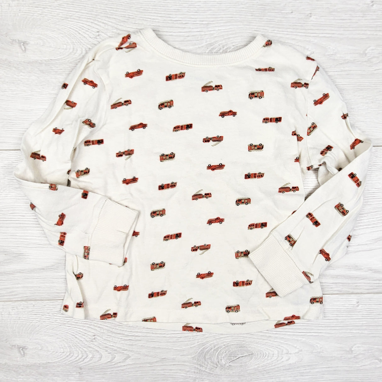 Old Navy white long sleeve top with fire trucks. Size 4T