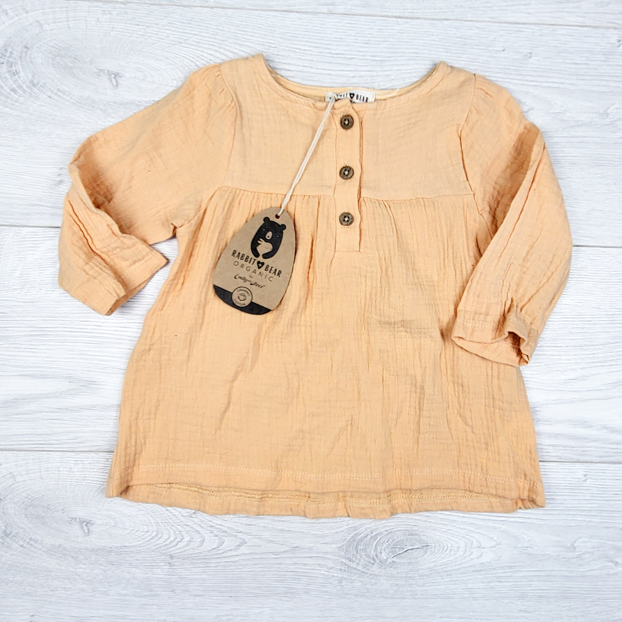 NEW - Rabbit + Bear tangerine muslin cotton dress. Size 18 months