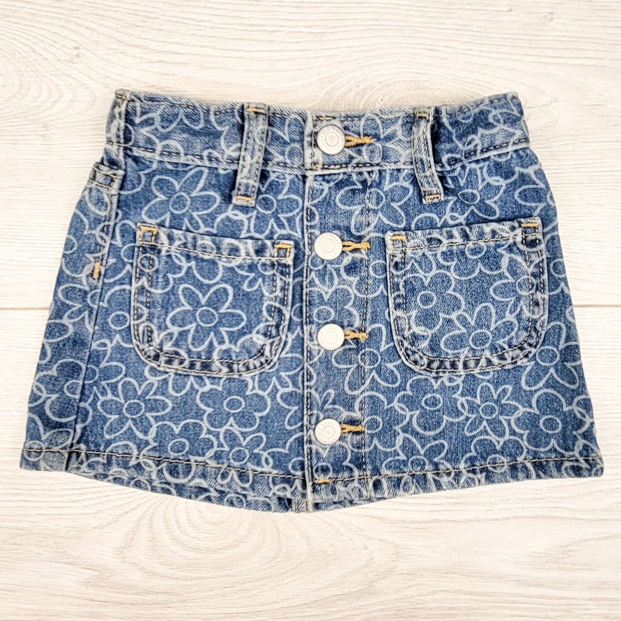 Old Navy floral patterned denim skirt. Size 18-24 months