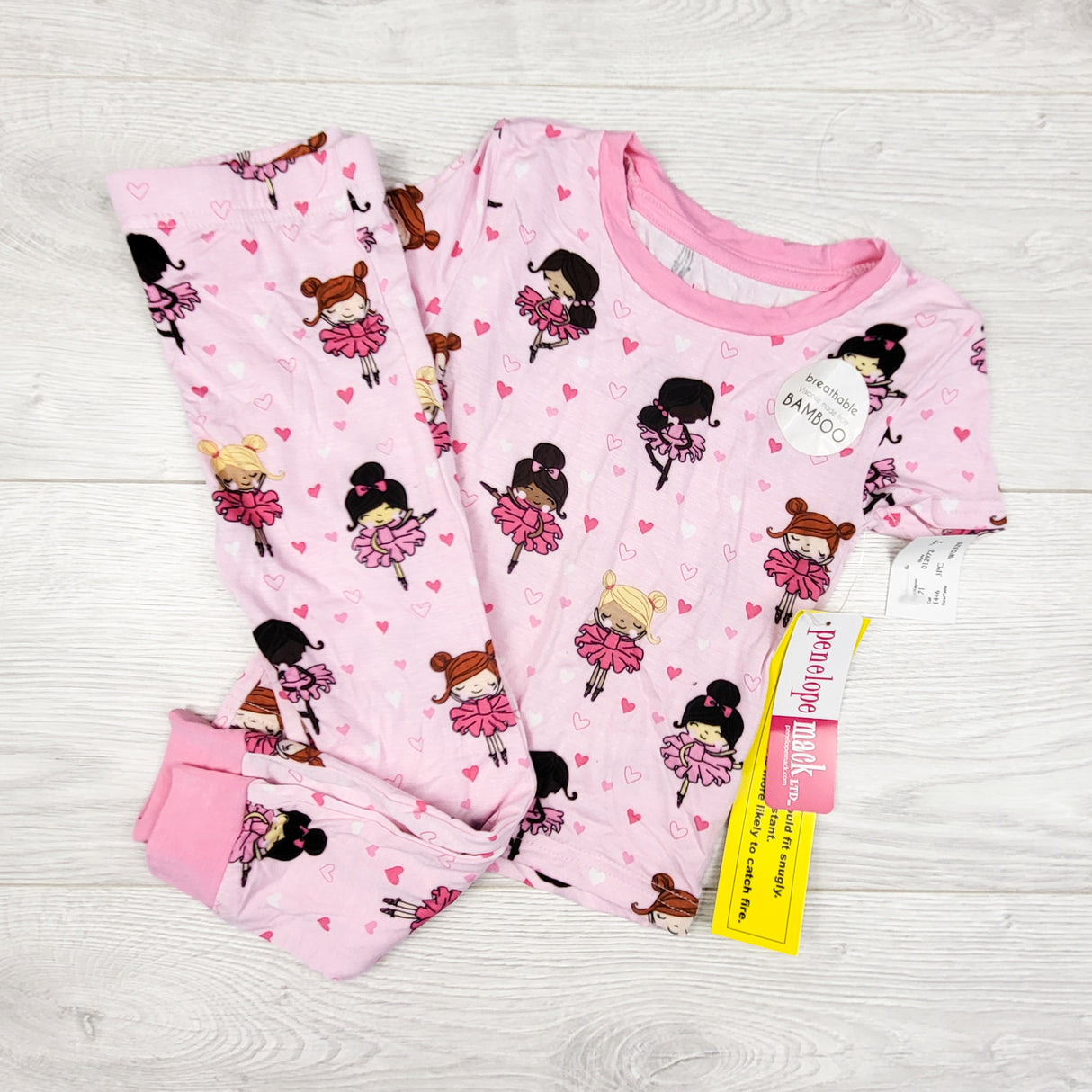 NEW - Penelope Mack pink bamboo 2pc PJs with dancers. Size 24 months