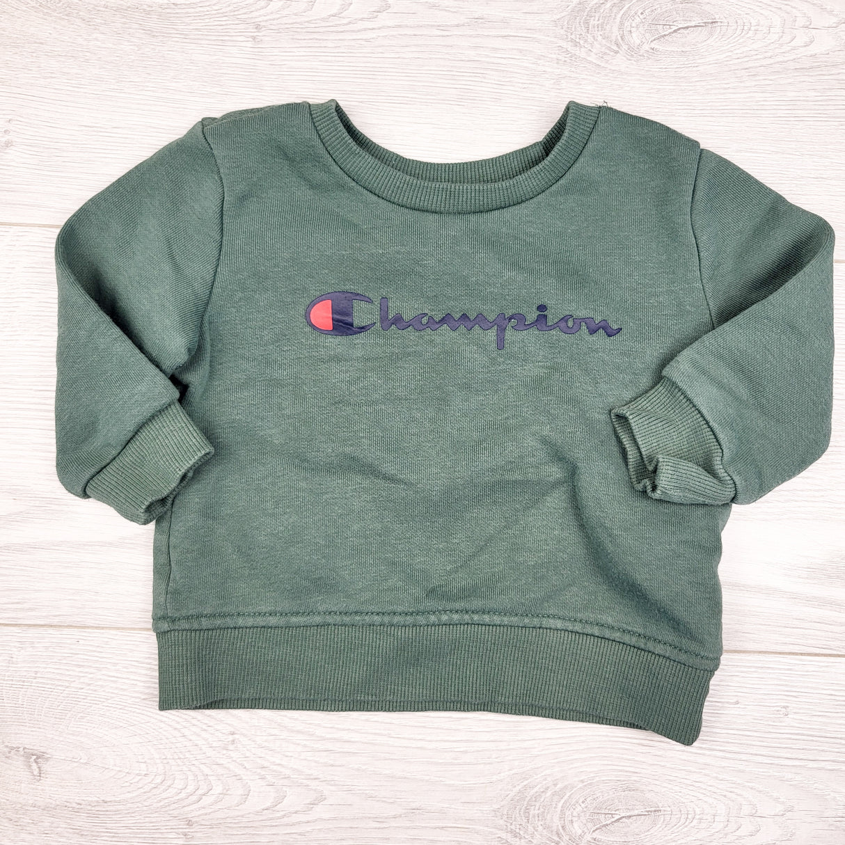 Champion green fleecy lined sweatshirt. Size 6 months