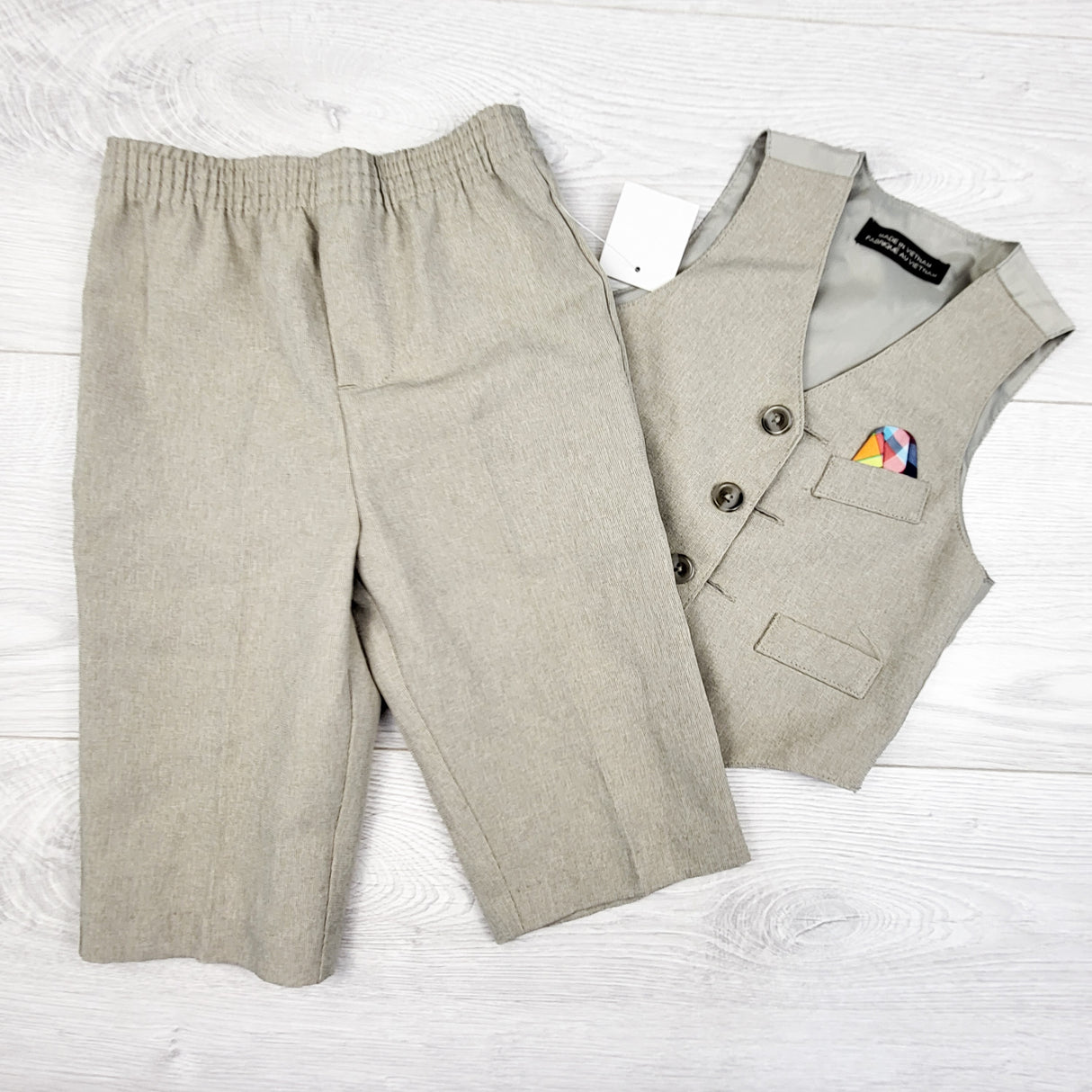 NEW - Beige suit vest and pants. Size 6-9 months