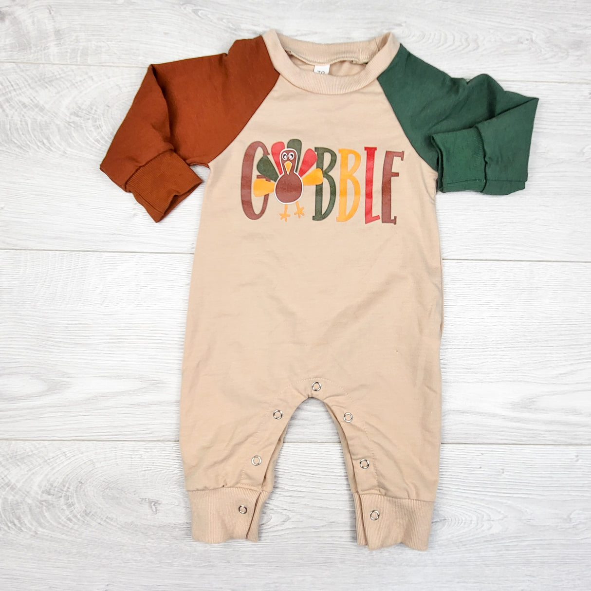 Colour block "Gobble" romper. Size 6-9 months
