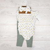 NEW - Rabbit + Bear 3pc set with lemons. Size 0-3 months
