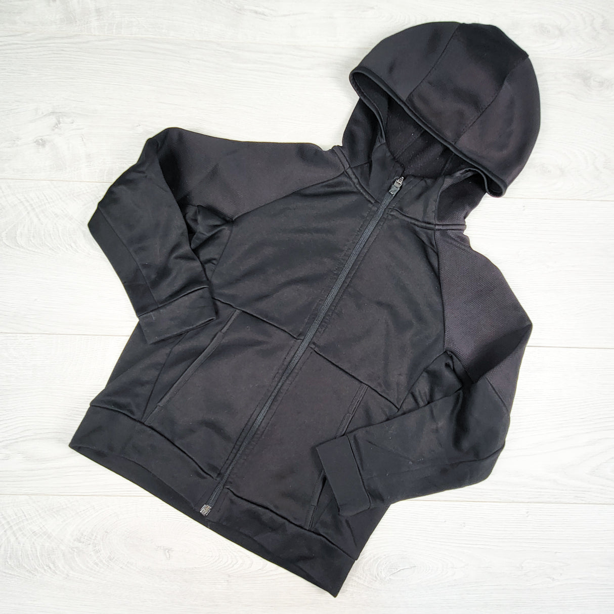 Old Navy black "Techie Fleece" zip up active hoodie. Size 6