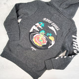 Arsenic grey pullover hoodie with alien. Size 7/8