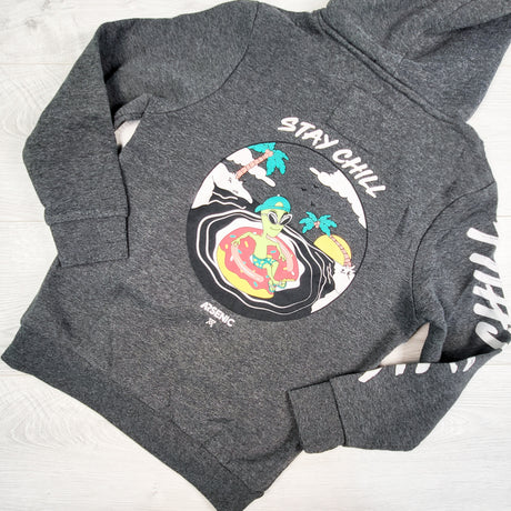 Arsenic grey pullover hoodie with alien. Size 7/8