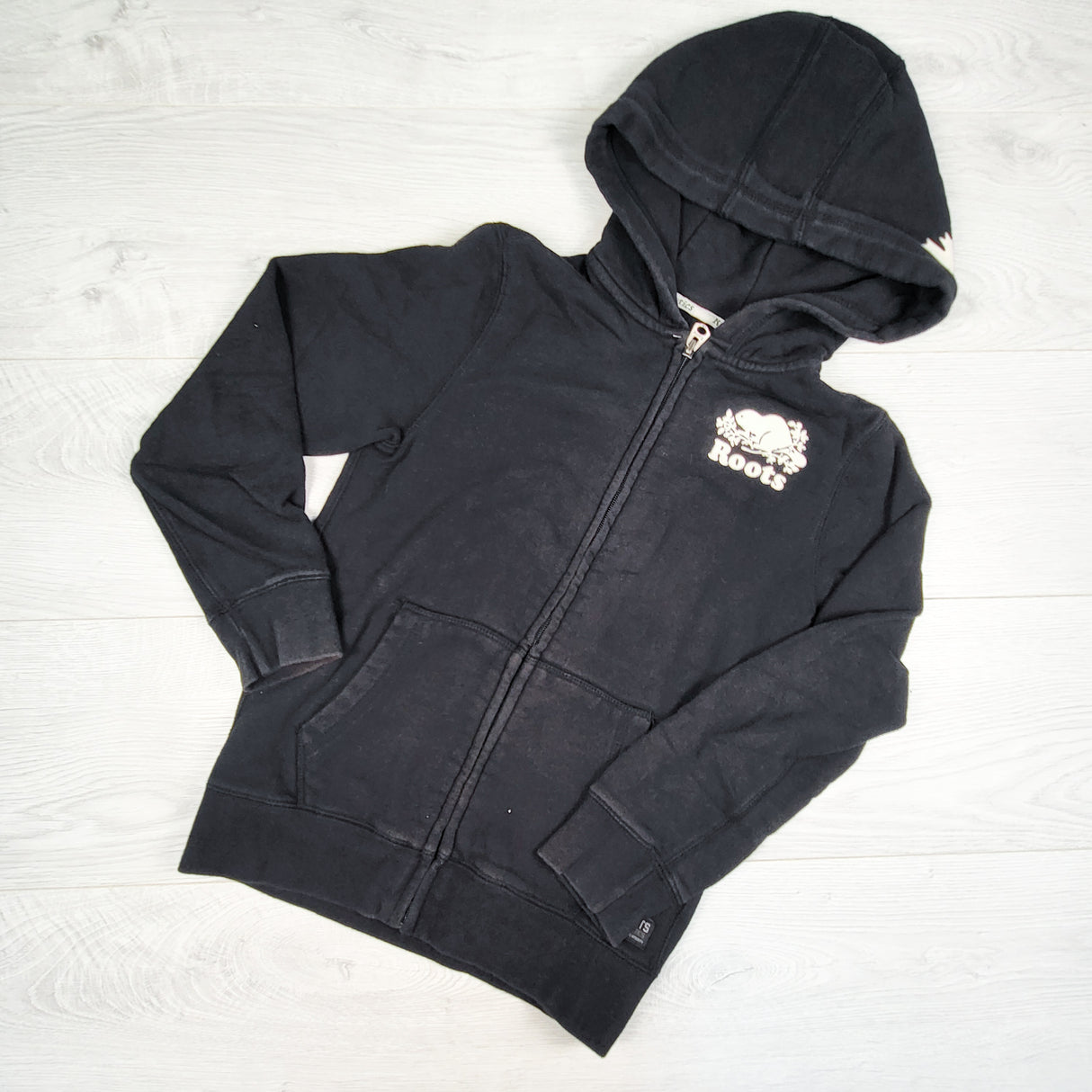 Roots black zip up hoodie. Size 7/8