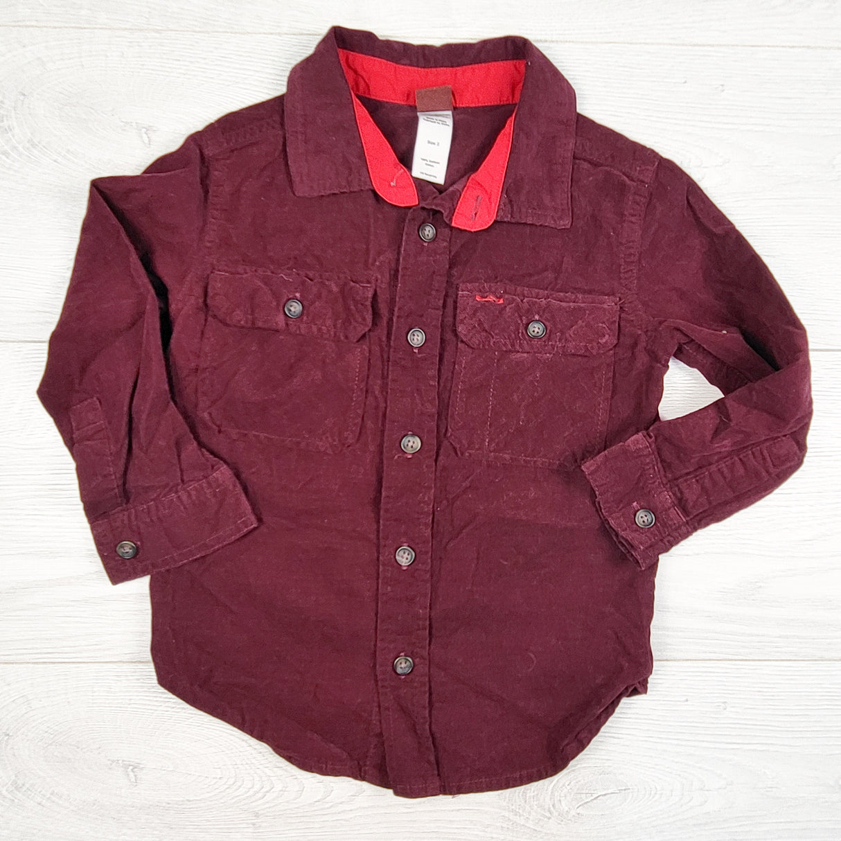Tea Collection burgundy button down corduroy shirt. Size 2T