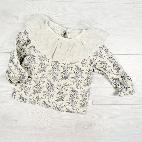 Cutey 'n Coolty floral print floral blouse with oversized collar. Size 12-18 months