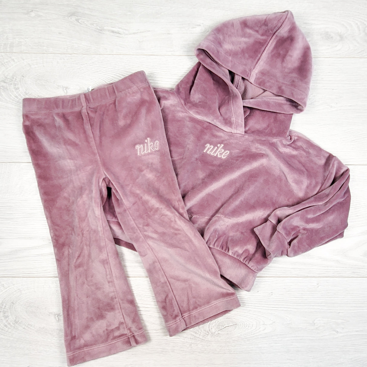 Nike pinky-purple 2pc velour hoodie set. Size 24 months