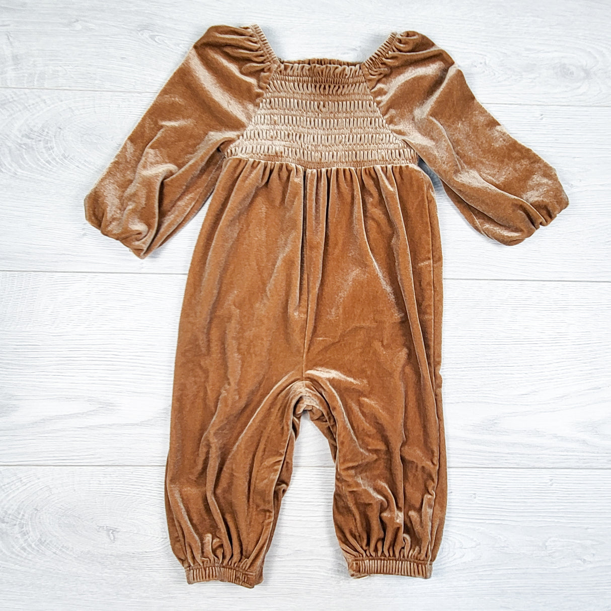 Old Navy smocked velour romper. Size 6-12 months
