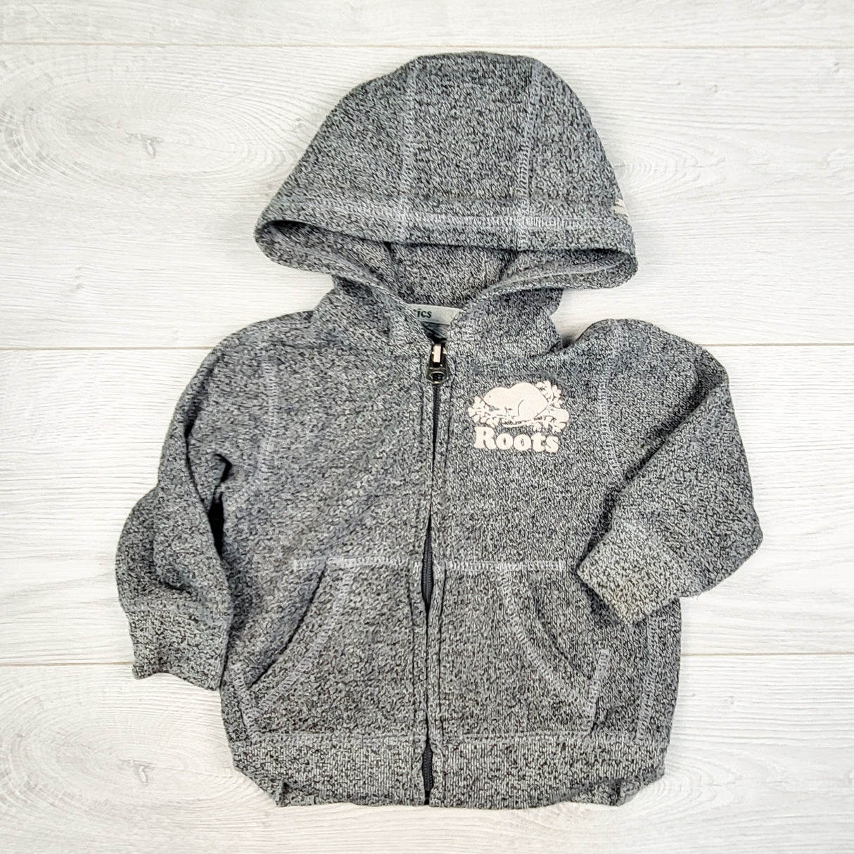 Roots grey zip up hoodie. Size 6-12 months