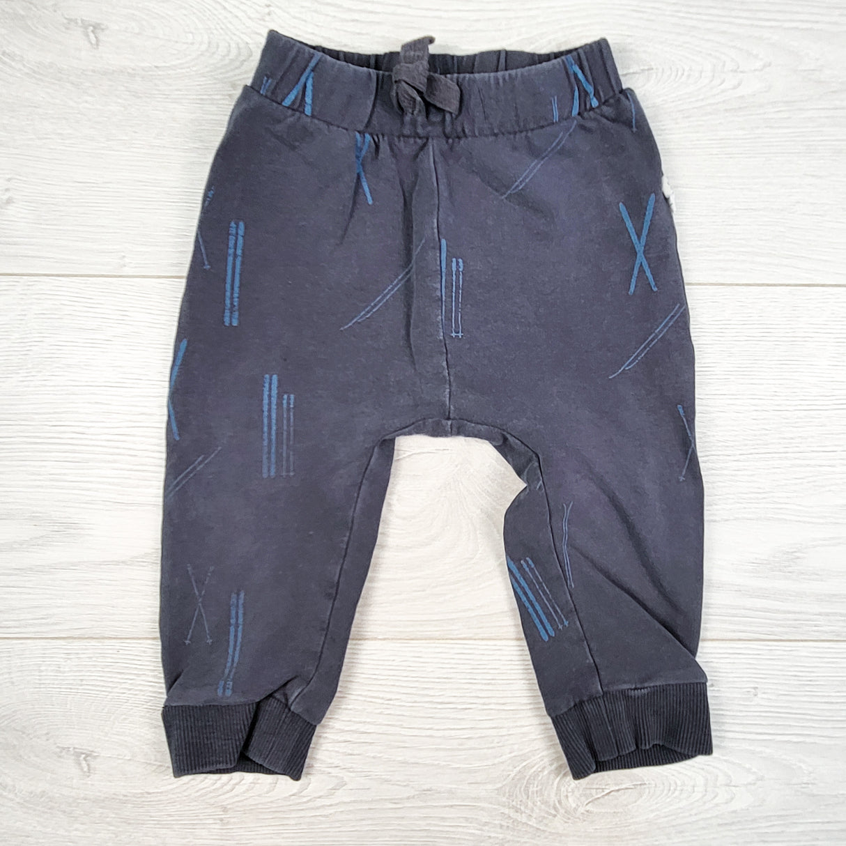 Miles Baby blue-grey patterned joggers. Size 12 months