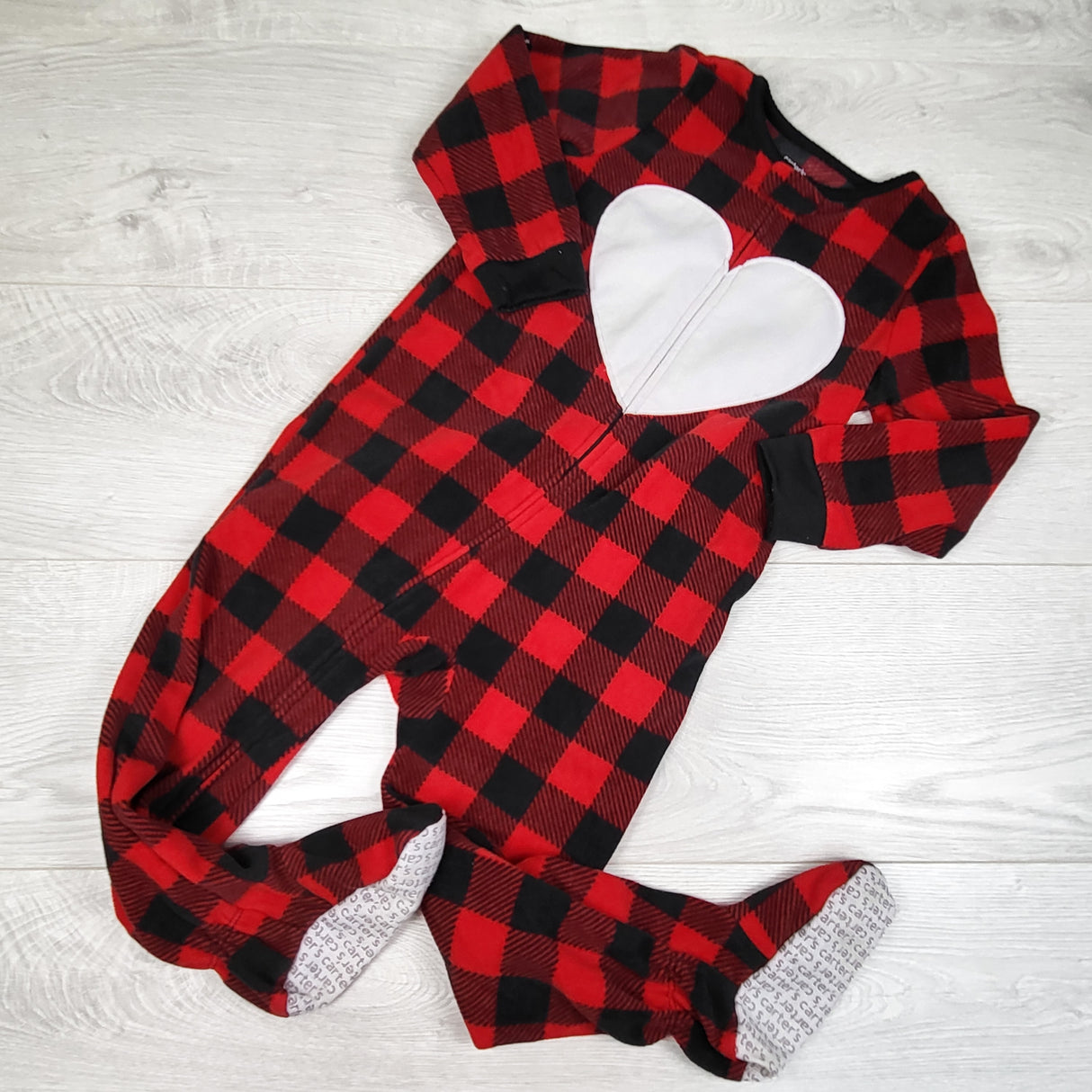 Carters buffalo plaid zippered fleece sleeper with heart. Size 3T