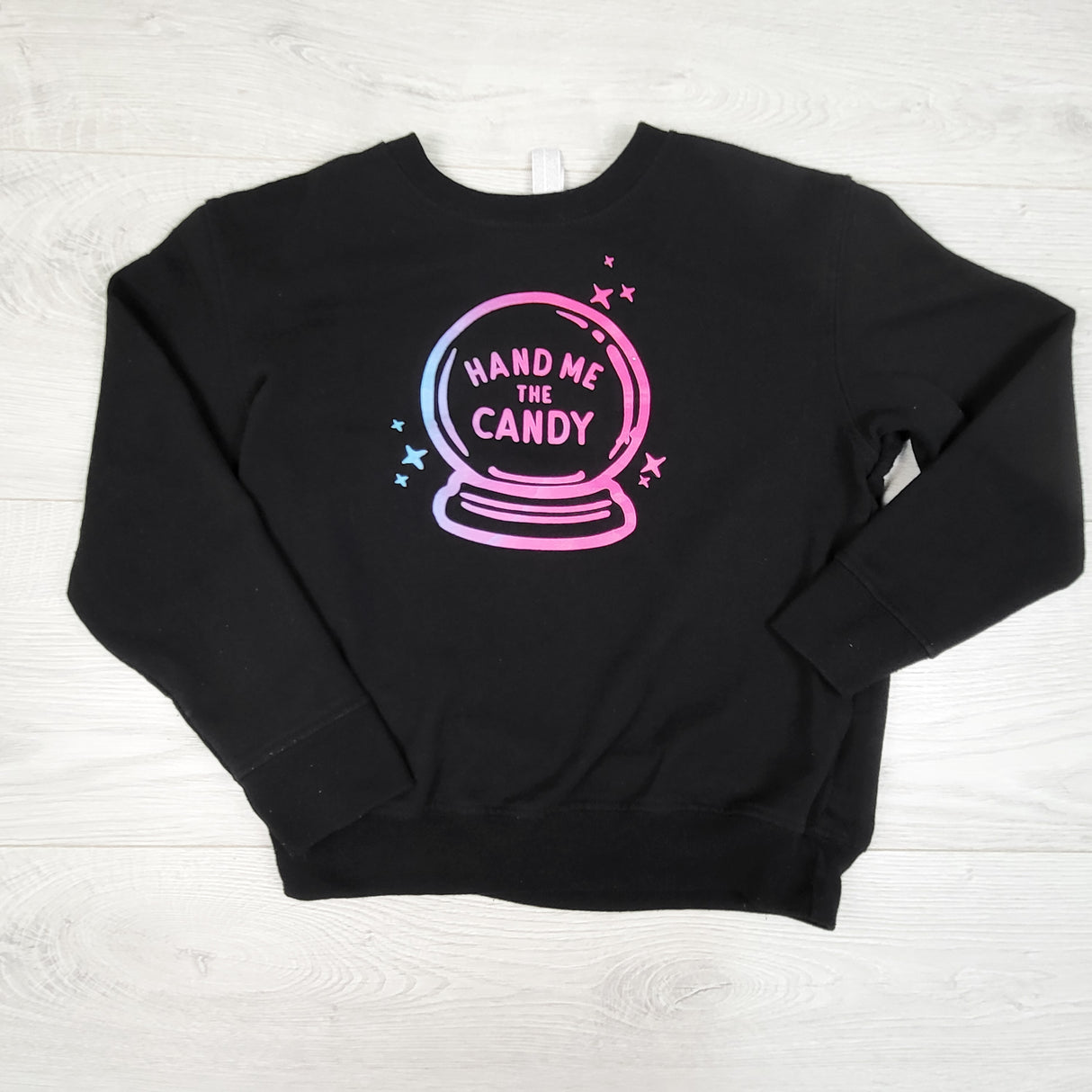 Black custom made "Hand Me the Candy" sweatshirt. Size 7