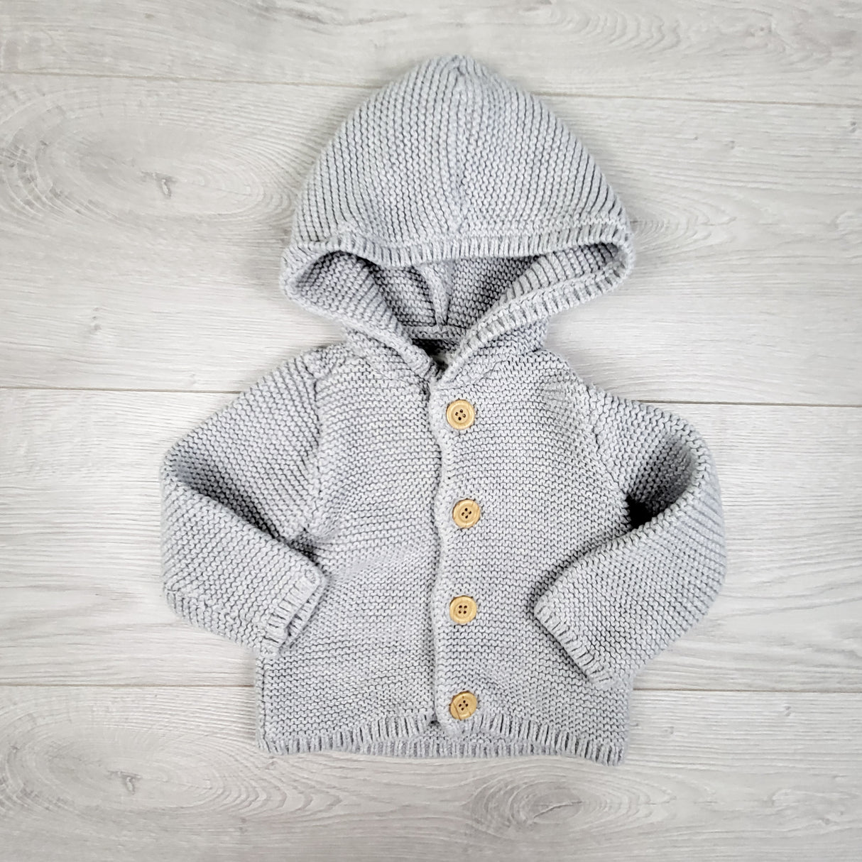 Little Planet blue-grey hooded sweater. Size 9 months