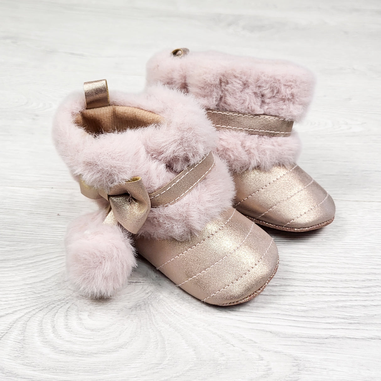 Laura Ashley pink and rose gold soft soled booties. Size 4 (infant)