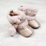 Laura Ashley pink and rose gold soft soled booties. Size 4 (infant)