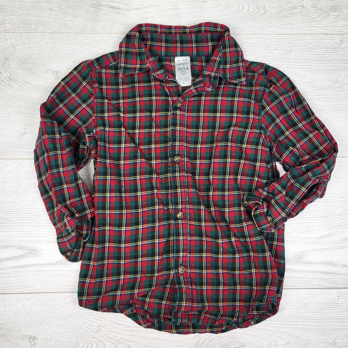 Carters red plaid button down shirt. Size 3T