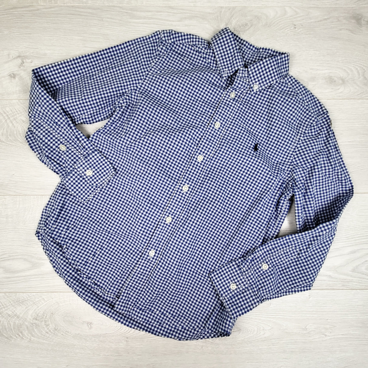 Polo Ralph Lauren blue checked button down shirt. Size 10/12