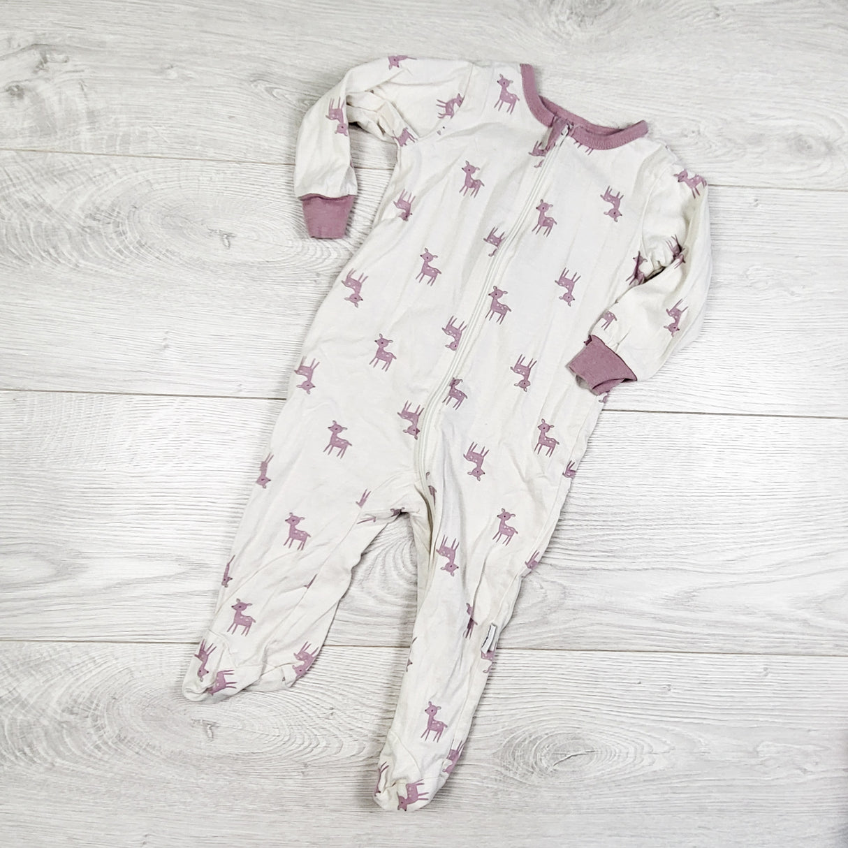 Gerber white and purple zippered sleeper with deer. Size 3-6 months