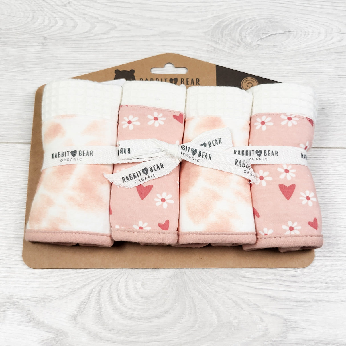 NEW - Rabbit + Bear Organic Cotton 4-pack baby washcloths
